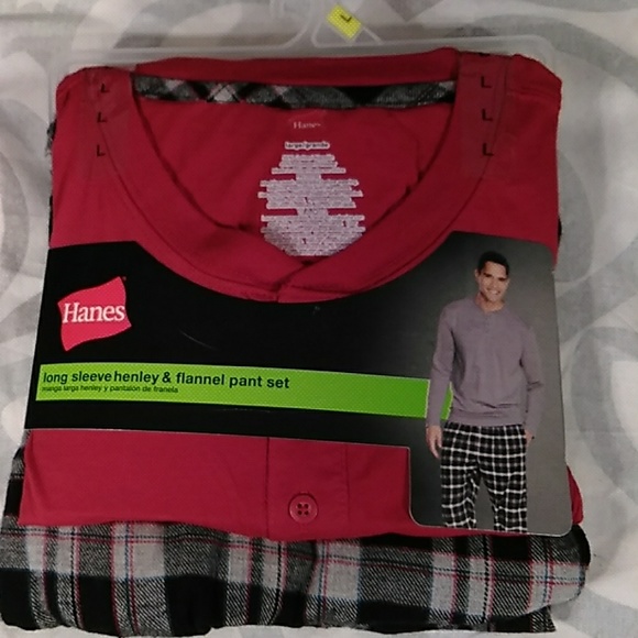 Hanes Other - Long sleeve henley & flannel pant set red and blac